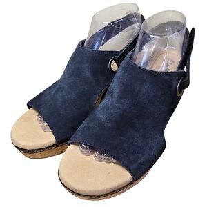 Clarks Women's Giselle Sea Nubuck Suede Wedge Sandals Cork Black 7.5 W Excellent